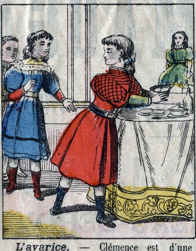 Os sete pecados mortais: a ganância. Imagens epinais do final do século XIX. (Eu ponho peccati o vizi capitali) de French School