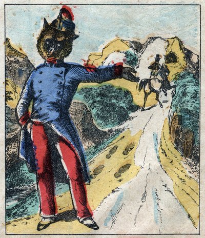 O leão doente e a raposa. Fábulas de Jean de La Fontaine (1621-95). Imagens epinais do final do século XIX. de French School