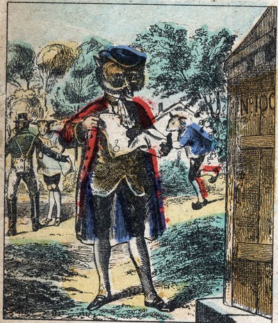 O leão doente e a raposa. Fábulas de Jean de La Fontaine (1621-95). Imagens epinais do final do século XIX. de French School