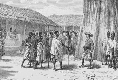 A assinatura do tratado em Aouabou, ilustração de "Du Niger au Golfe de Guinee...", de Louis Gustave Binger de French School