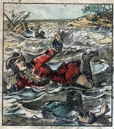 O afundamento de Lemuel Gulliver. Ilustração para "Gulliver