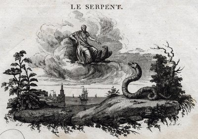 A serpente. A fábula de Esope. (escritor grego Esopo ou Ecopus, século VI a.C.) Escrito por Guillaume Montfort e Gravees por Beauble em 1801. de French School
