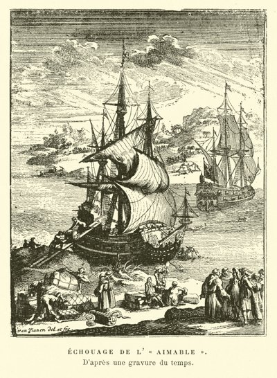 O encalhe de lima, Matagorda Bay, Texas, 1685 de French School