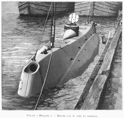 O submarino Holland, ilustração do Le Monse Illustre, janeiro de 1899 de French School