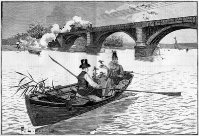 Os arredores de Paris, um domingo em Argenteuil em 1887. de French School