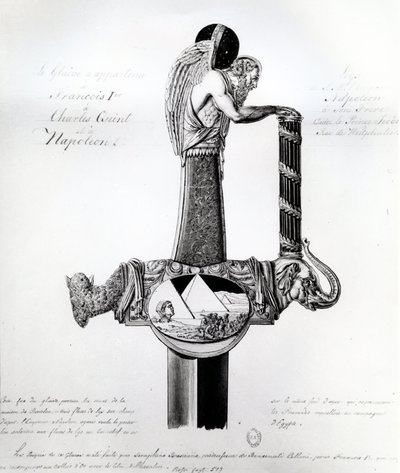 A espada de propriedade de Francisco I da França, Carlos V, Sacro Imperador Romano e Napoleão Bonaparte com motivo representando a campanha de Napoleão no Egito de French School