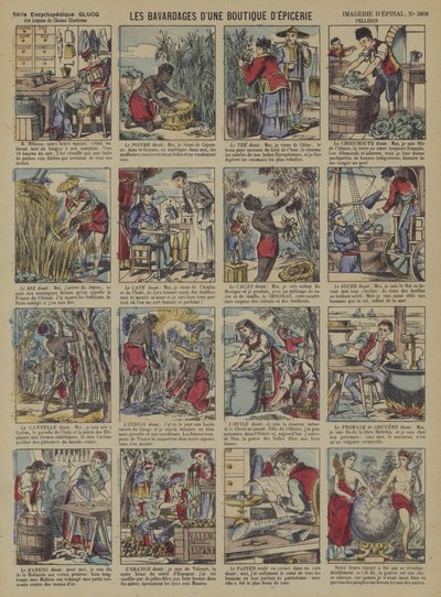 Os contos dos produtos em uma mercearia (cor litho) de French School