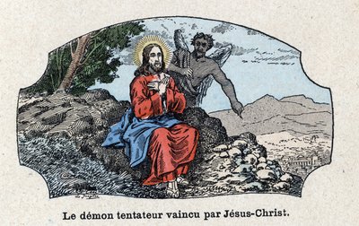 O demónio tentador derrotado por Jesus Cristo. Jesus Cristo conduzido pelo espírito ao deserto, foi tentado pelo demônio. Em "Tout l