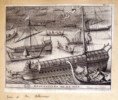 As esposas dos Doges de Veneza com o mar em 1706 - gravura de French School