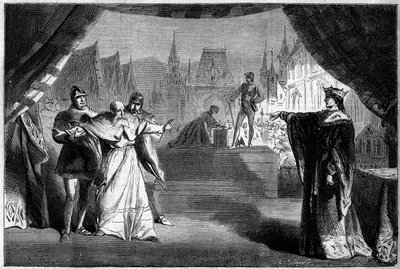 Representação teatral: Acto II cena sete de "A Filha do Juiz Franc" de Adolphe Carcassonne (1826-1891). Teatro de Marselha de French School