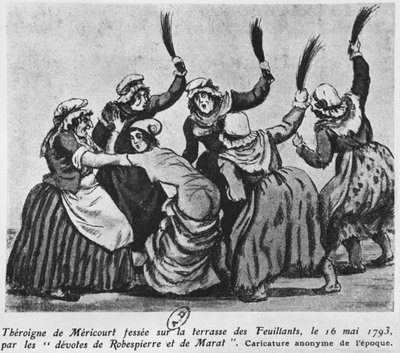 Theroigne de Mericourt açoitada por um grupo de mulheres jacobinas parisienses, 16 de maio de 1793 (wc no papel) de French School