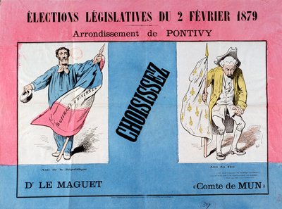 Terceira República: cartaz para as eleições legislativas de 2/02/1879 no município de Pontivy (Morbihan). Paris. Museu do Cartaz e da Publicidade de French School
