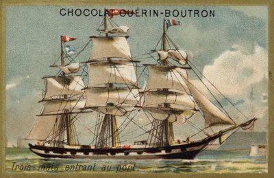 Veleiro de três mastros a entrar no porto (chromolitho) de French School