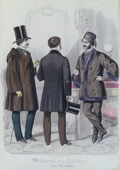 Três jovens elegantes, dezembro de 1856 (gravura a cores) de French School