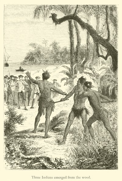 Três índios surgiram da madeira (gravura) de French School