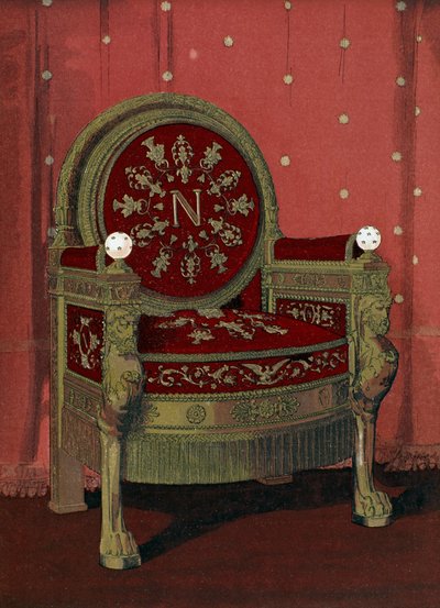 Trono de Napoleão I Bonaparte (1769-1821) Palácio de Fontainebleau, ilustração do Dicionário de mobiliário e decoração por Henry Havard, volume 4, placa 54, Paris, Maison Quantin, 1 de French School