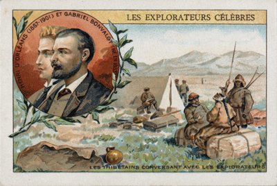 Tibetanos que se convertem com os exploradores franceses Henri d