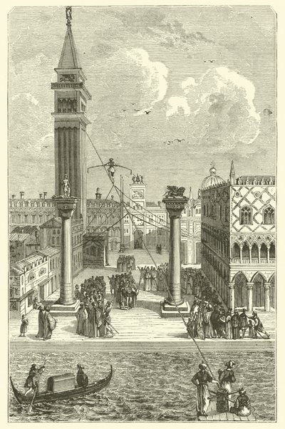 Caminhante de corda bamba em Veneza (gravura) de French School