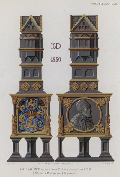 Fogão de azulejos datando de 1550 de French School