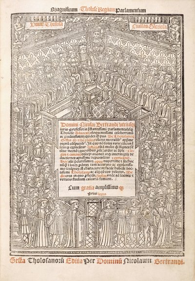 Página de rosto mostrando o Parlamento de Toulouse, 1515 de French School