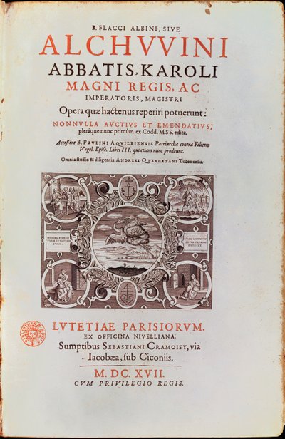 Página de título do Rei Charles Abbot por Alcuin, publicado em 1617 de French School