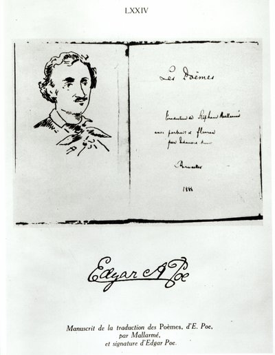Página de título de Les Poemes por Edgar Allan Poe (1809-49) traduzido por Stephane Mallarme (1842-98) com um retrato do autor, 1888 de French School