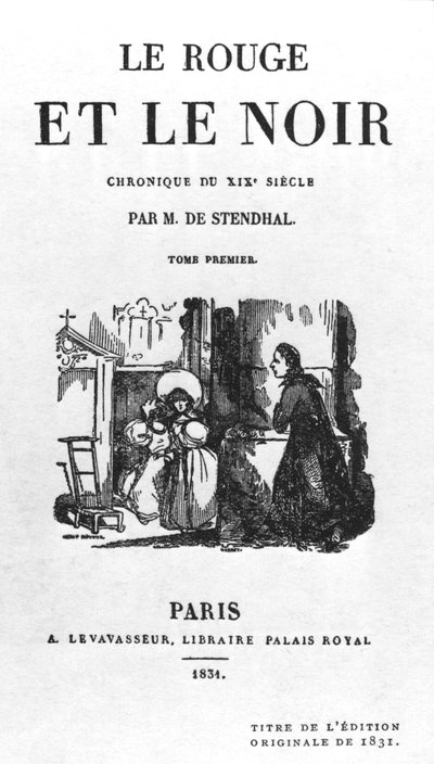 Página de rosto da primeira edição de O vermelho e o negro de Stendhal (1783-1842) publicado em 1831 de French School