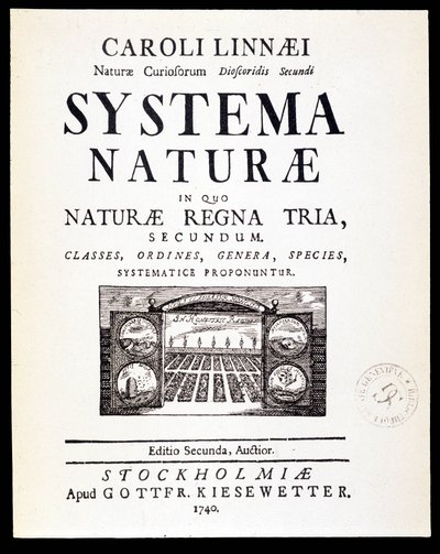 Página de título "Systema naturae" por Linné de French School