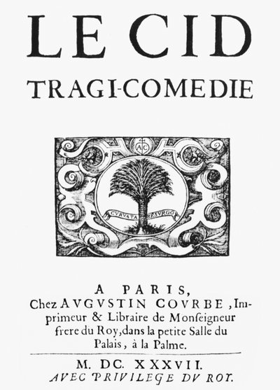 A página de título de The Cid (1637) de Pierre Corneille (1606-84) publicou 1637 de French School
