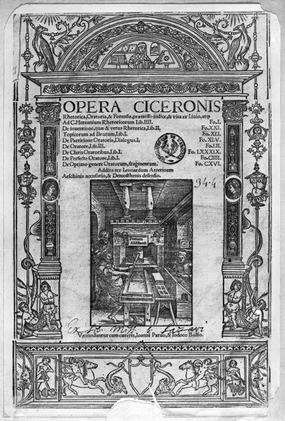 Página de título da Opera Ciceronis, publicada em 1520 de French School
