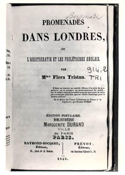 Página de título de Promenades em Londres por Flora Tristan (1803-44), publicado em Paris por Raymond-Bocquet e Prevot, 1842 de French School