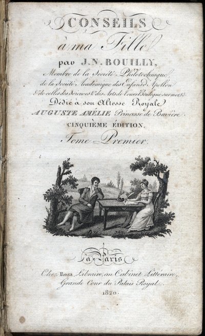 Página de título de "Dicas para a minha filha" de Jean Nicolas Bouilly (1763-1842). 1820. Colecção privada. de French School