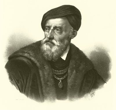 Tiziano Vecelli ou Tiziano Vecellio, conhecido em inglês como Titian, retrato (gravura) de French School