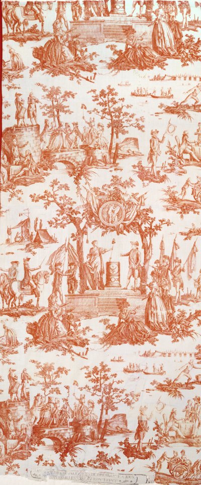 Toile de Jouy, ilustrando o Festival da Federação em 14 de julho de 1790 no Champs de Mars (algodão estampado) de French School
