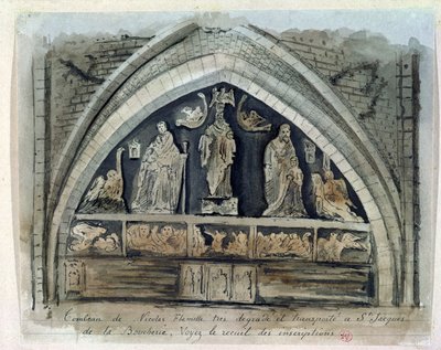 Túmulo de Nicolas Flamel (c.1330-1418) no Cimetiere des Innocents (wc no papel) de French School