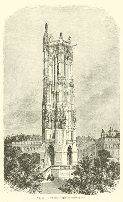 Torre de Saint-Jacques e praça em 1870 de French School