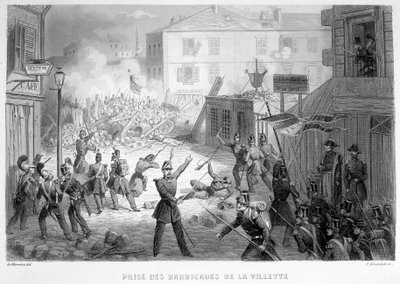 Tprise das barricadas de La Villette (26 de Junho de 1848) - em "Fasttes de Gardes nationales de France". de French School