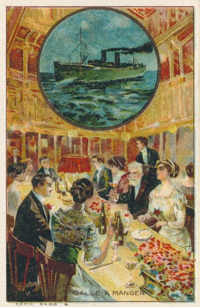Cartão de comércio com uma imagem da sala de jantar de French School