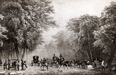 Tráfego em Paris, França, no século XIX, por volta de 1830 de French School