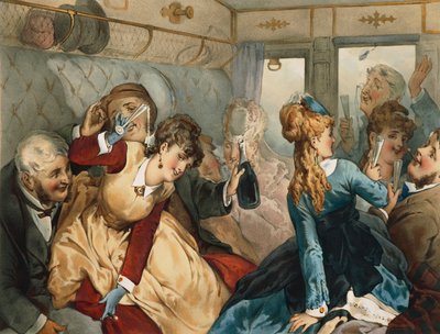 Trem do prazer, ilustração para a Casa da Madame Tellier, de Guy de Maupassant (1850-1893) de French School