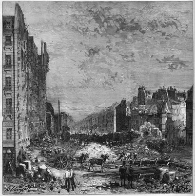 Transformação de Paris sob o Segundo Império: Obras das avenidas Haussmann. Abertura do novo troço entre a rue Hautefeuille e a rue de l