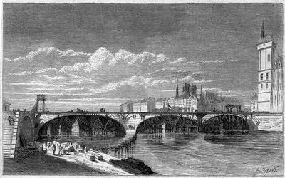Transformações de Paris sob o Segundo Império, Haussmann Paris: vista da Pont au Change durante a sua reconstrução. Gravura em "Le Monde Illustré" n°169 de 7 de Julho de 1860. de French School