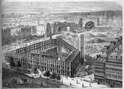 Transformações de Paris sob o Segundo Império, Paris Haussmann: construção do Hotel de la Paix e vista para a localização da futura Opera Garnier, entre as ruas Neuve des Mathurins, Chaussee d
