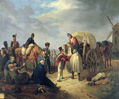 Transporte de soldados feridos durante as guerras napoleônicas de French School