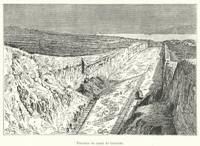 Obras do canal de Corinto (gravura) de French School