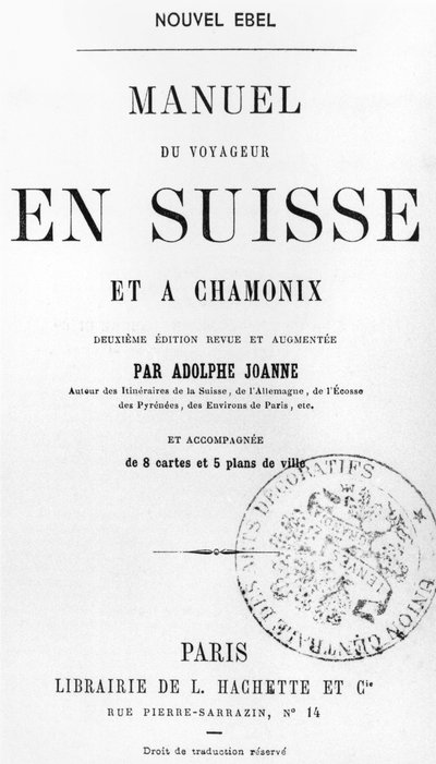 Manual de viajantes para a Suíça e Chamonix por Adolphe Joanne, publicado Hachette, Paris, c.1880 de French School