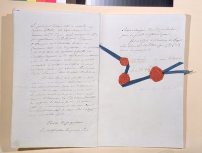 Tratado entre Napoleão I (1769-1821) e Imperador Franz II (1768-1835), assinado em Presburg 26 de dezembro de 1805 (caneta e tinta sobre papel) de French School