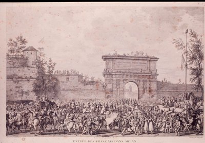Entrada triunfal das tropas francesas de Napoleão Bonaparte em Milão, a 15 de maio de French School