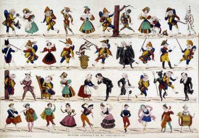 Verdadeira história de Monsieur polychinelle (polichinelle). Imagem de Epinal, sd. Século XIX. de French School