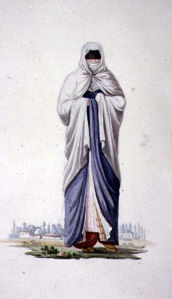 Mulher turca de Smirna, provavelmente de Cousinery, período otomano, terceiro quarto do século XVIII (aguarela sobre papel) de French School